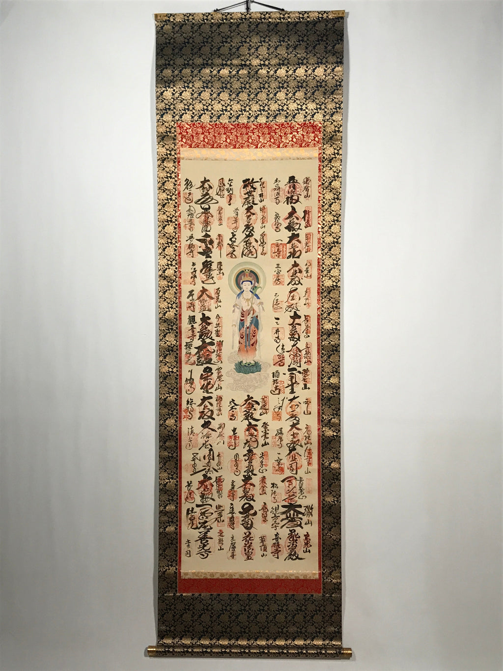 Japanese Boxed Hanging Scroll Vtg Saigoku Kannon Pilgrimage Kakejiku SC967