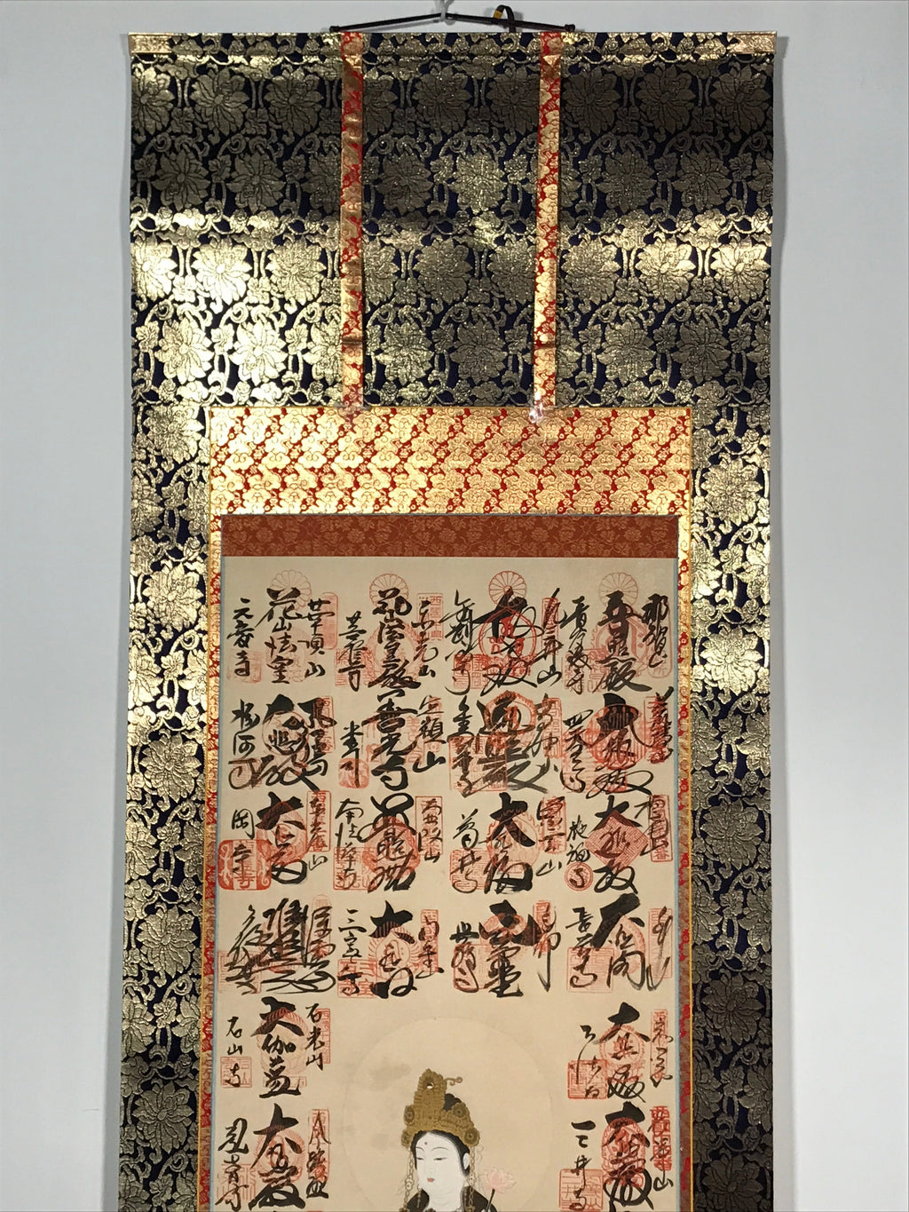 Japanese Boxed Hanging Scroll Vtg Saikoku 33 Sacred Places Goshuin Kannon SC986