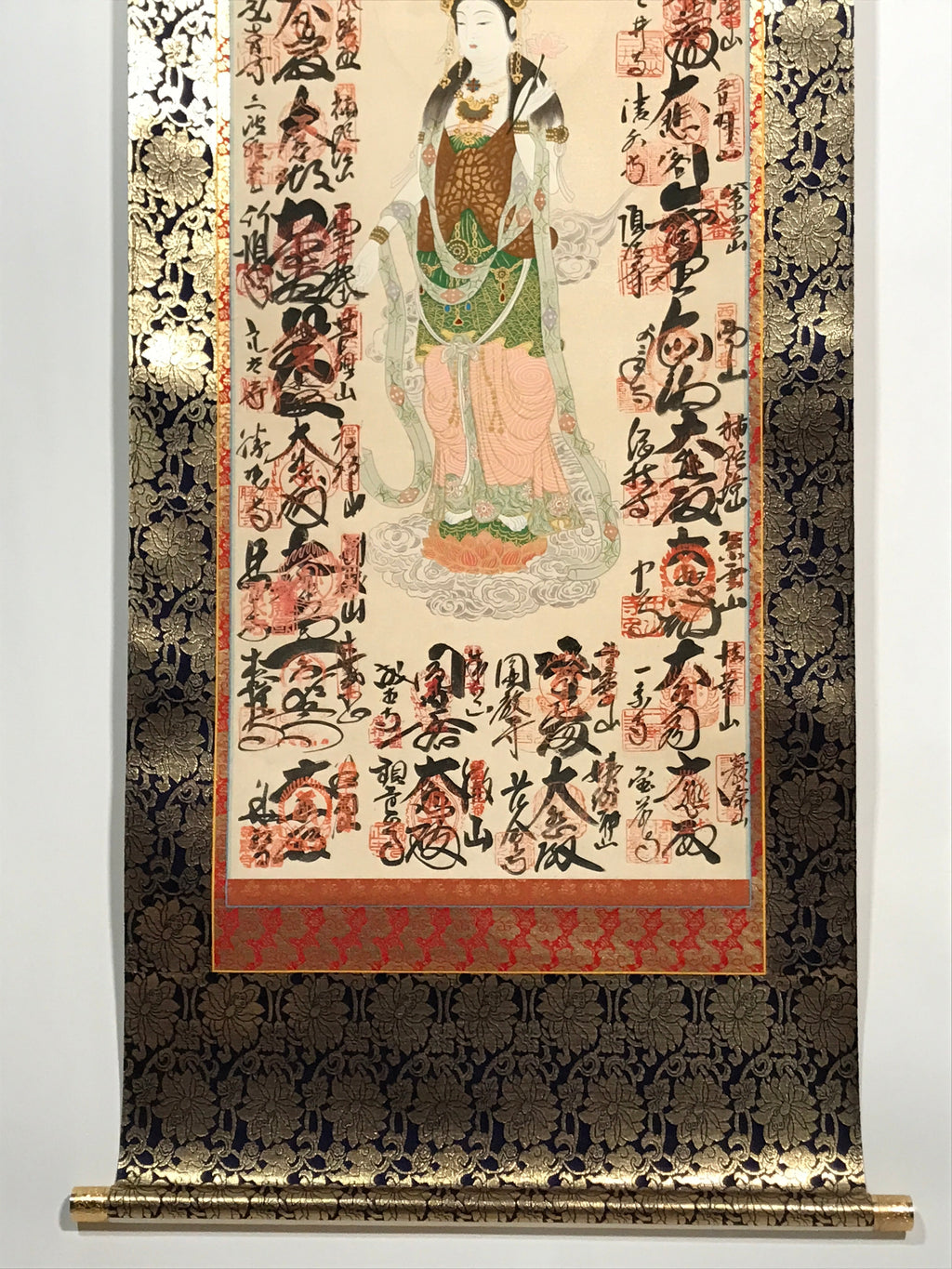 Japanese Boxed Hanging Scroll Vtg Saikoku 33 Sacred Places Goshuin Kannon SC986