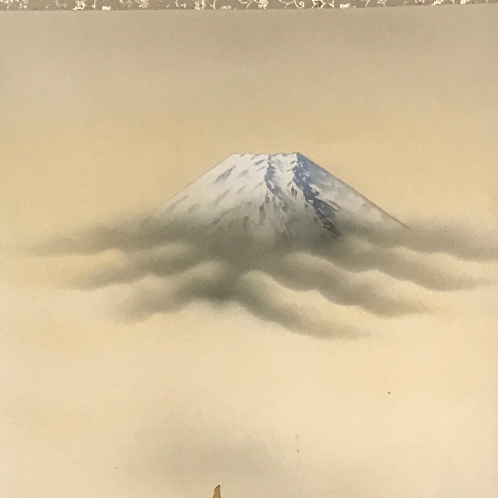 Japanese Boxed Hanging Scroll Vtg Samurai Horse Mount Fuji Color Kakejiku KJ38