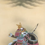 Japanese Boxed Hanging Scroll Vtg Samurai Horse Mount Fuji Color Kakejiku KJ38