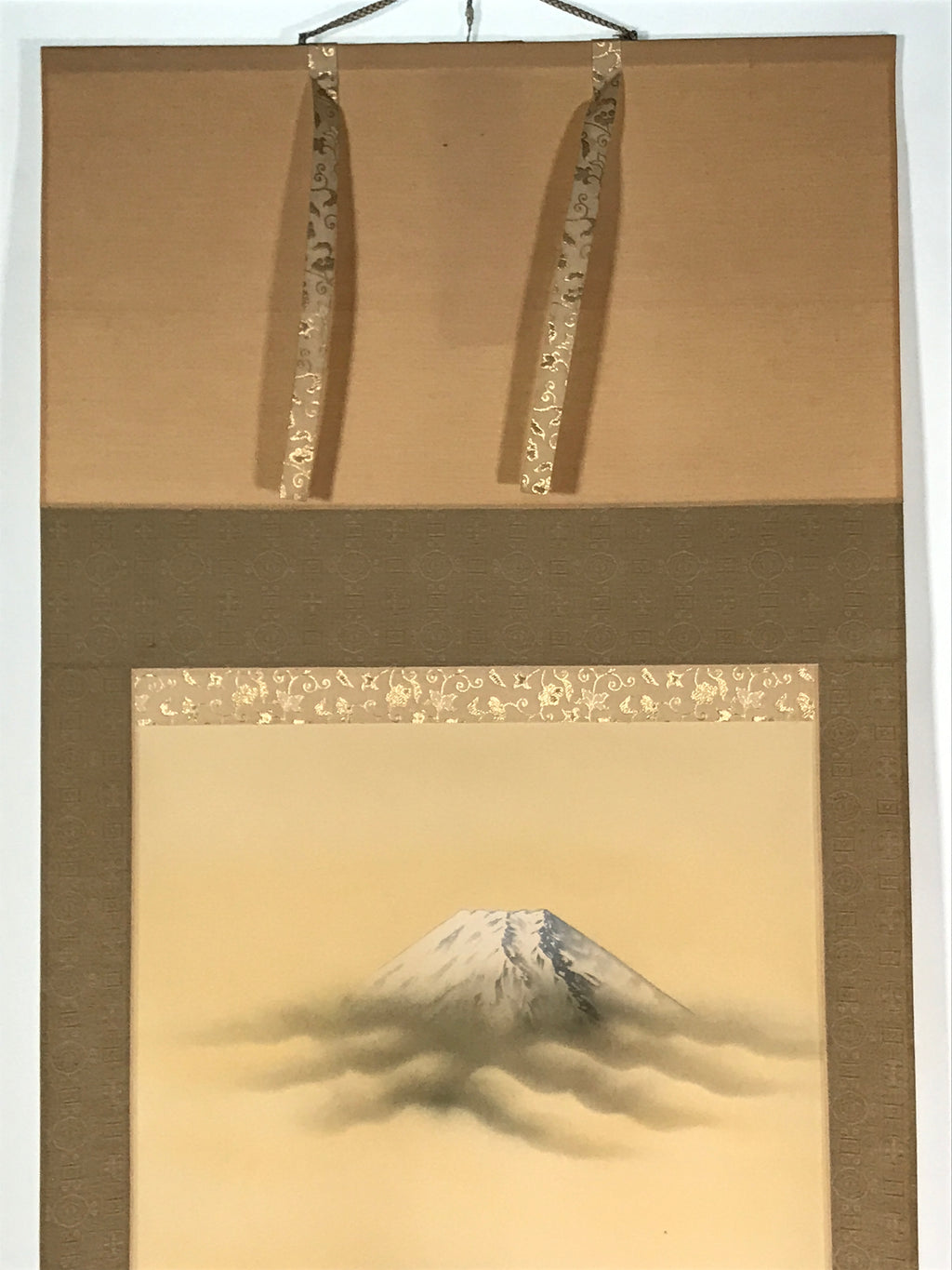 Japanese Boxed Hanging Scroll Vtg Samurai Horse Mount Fuji Color Kakejiku KJ38