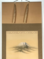 Japanese Boxed Hanging Scroll Vtg Samurai Horse Mount Fuji Color Kakejiku KJ38