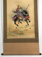 Japanese Boxed Hanging Scroll Vtg Samurai Horse Mount Fuji Color Kakejiku KJ38