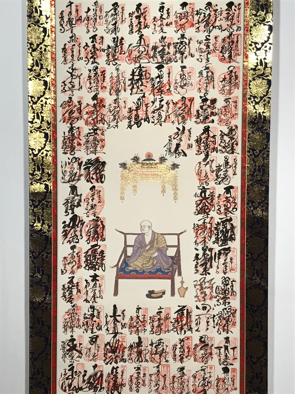 Japanese Boxed Hanging Scroll Vtg Shikoku 88 Sacred Places Buddhist SC971