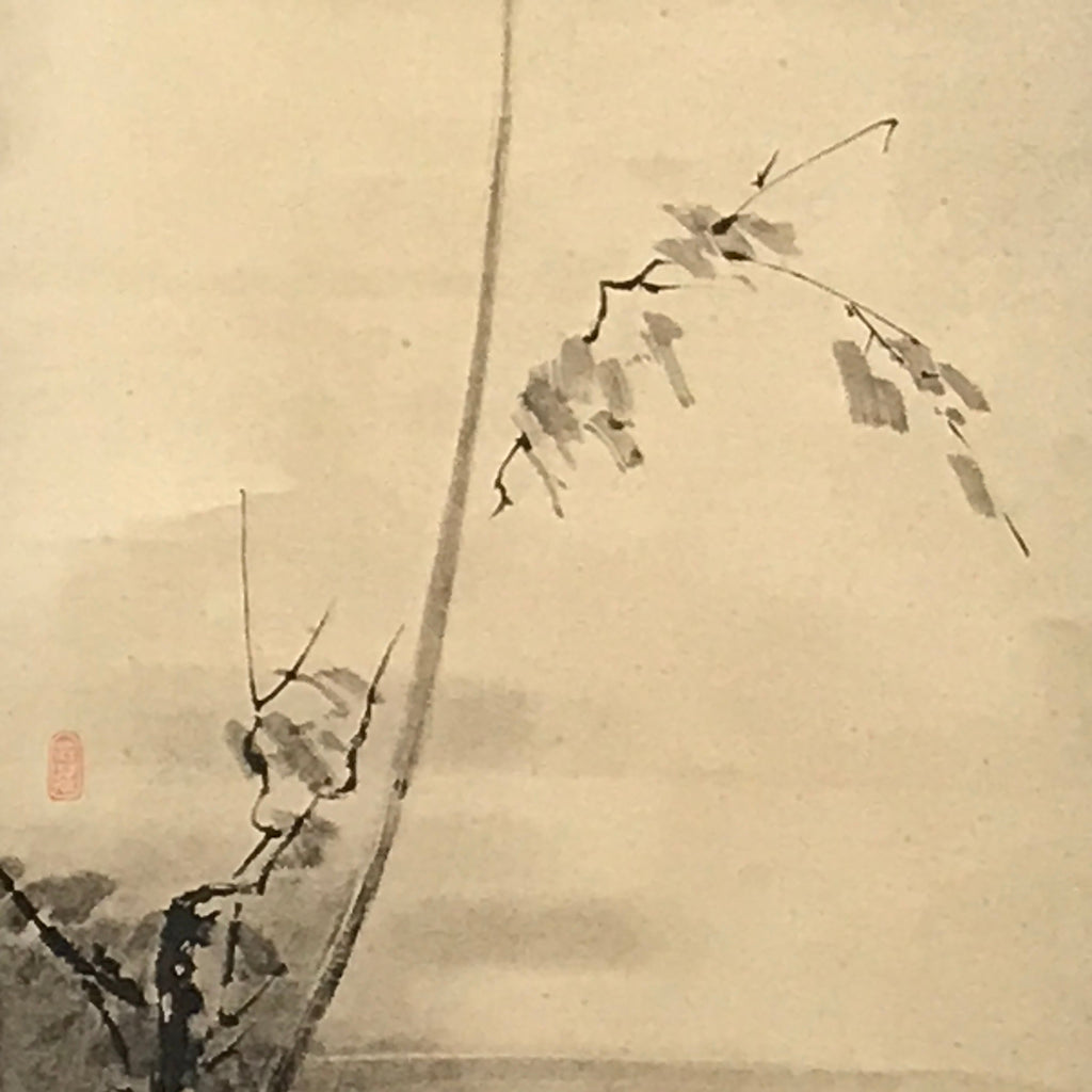 Japanese Boxed Hanging Scroll Vtg Shrike In A Barren Tree Miyamoto