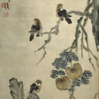Japanese Boxed Hanging Scroll Vtg Small Birds Flowers Kacho Kakejiku SC985