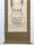 Japanese Boxed Hanging Scroll Vtg Standing Jizo Buddhist Kakejiku Chagake SC959