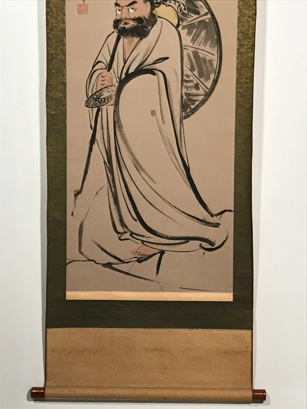 Japanese Boxed Hanging Scroll Vtg Tachi Daruma Zen Buddhist Kakejiku SC963