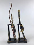 Japanese Boys' Day Bow Arrow And Sword Display Set Vtg Lacquer Stand Raden ID518