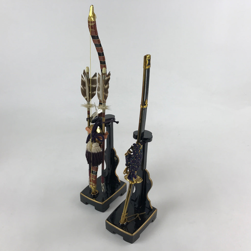 Japanese Boys' Day Bow Arrow And Sword Display Set Vtg Lacquer Stand Raden ID518