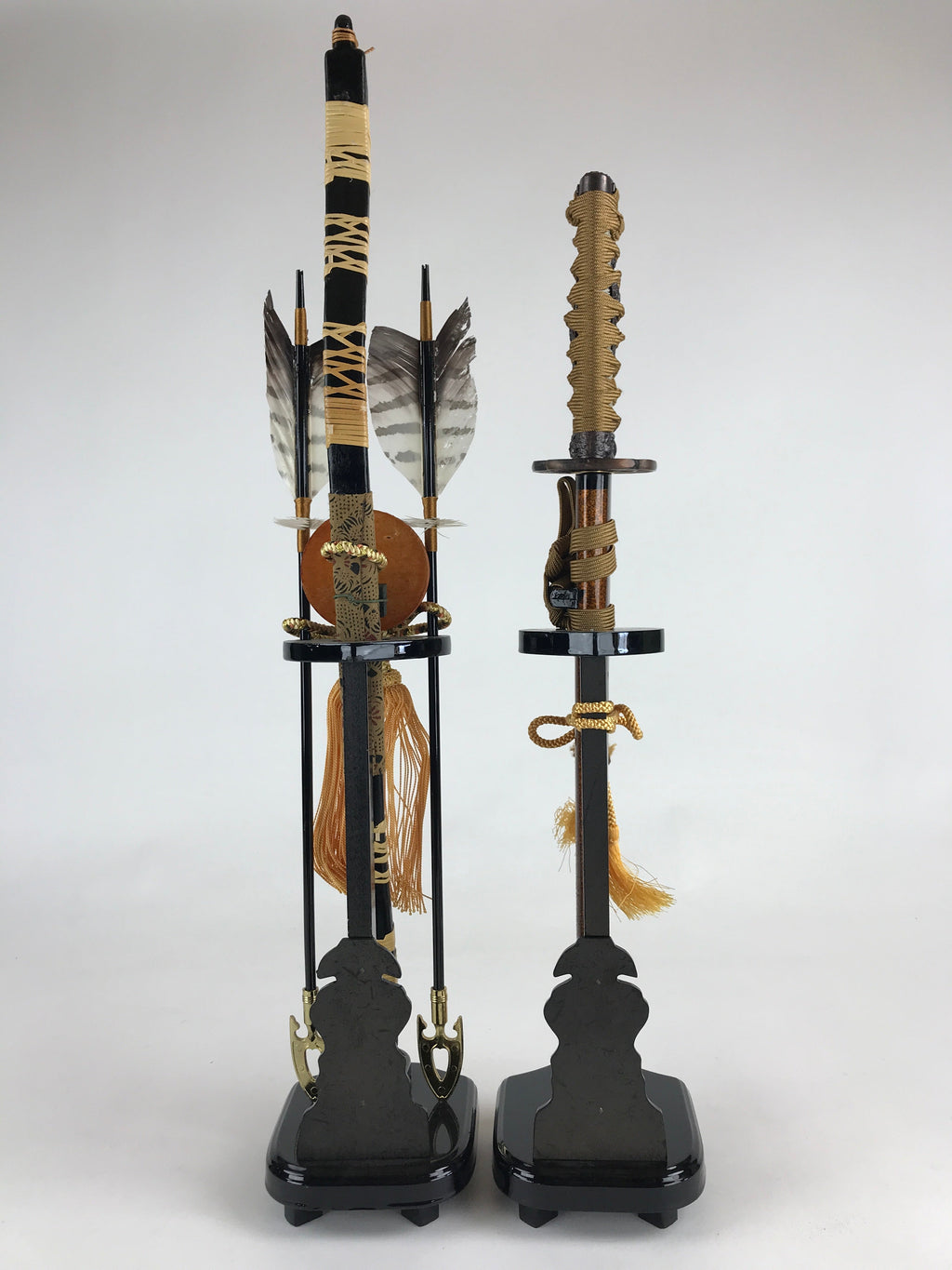 Japanese Boy's Day Bow Arrow And Sword Display Stand Set Vtg Amulet ID509