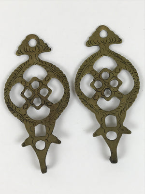 Japanese Brass Metal Buddhist Rinto Lantern Hanger Hooks Vtg 2pc