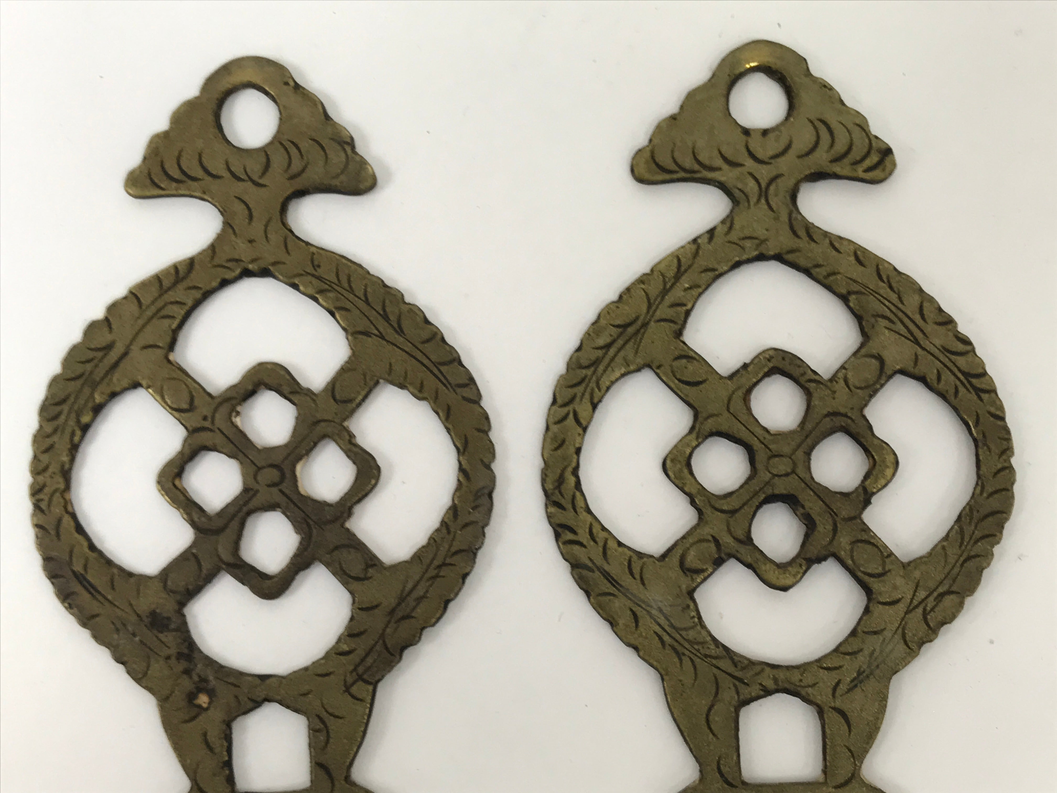 Japanese Brass Metal Buddhist Rinto Lantern Hanger Hooks Vtg 2pc Hardware JK900