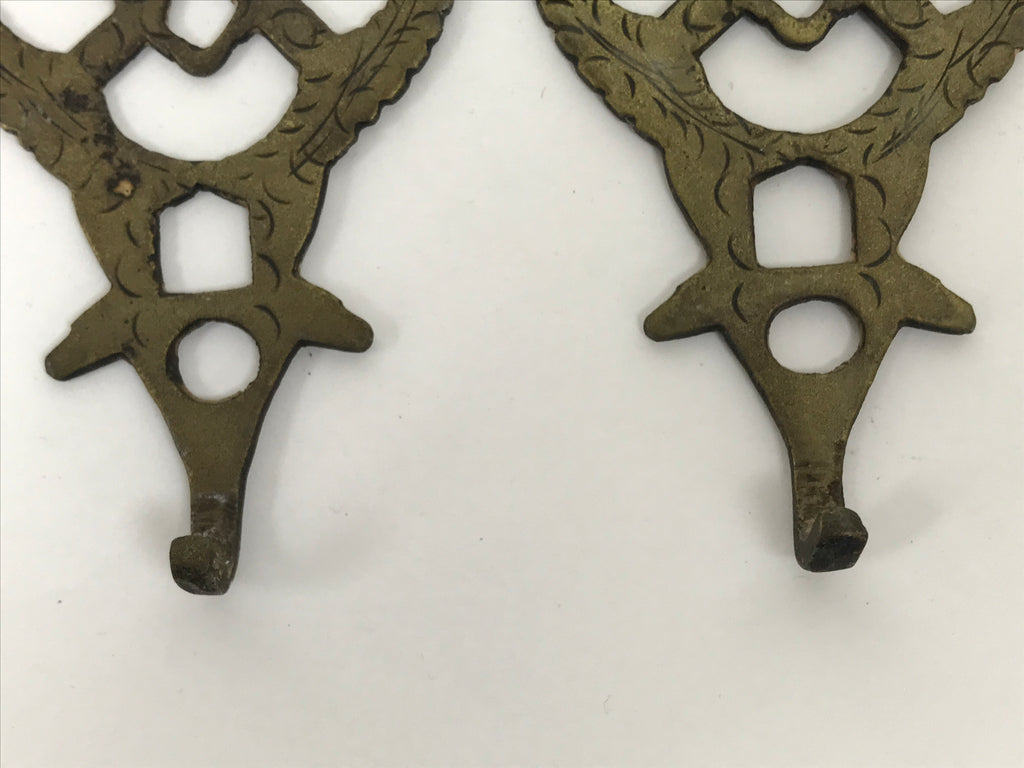 Japanese Brass Metal Buddhist Rinto Lantern Hanger Hooks Vtg 2pc Hardware JK900