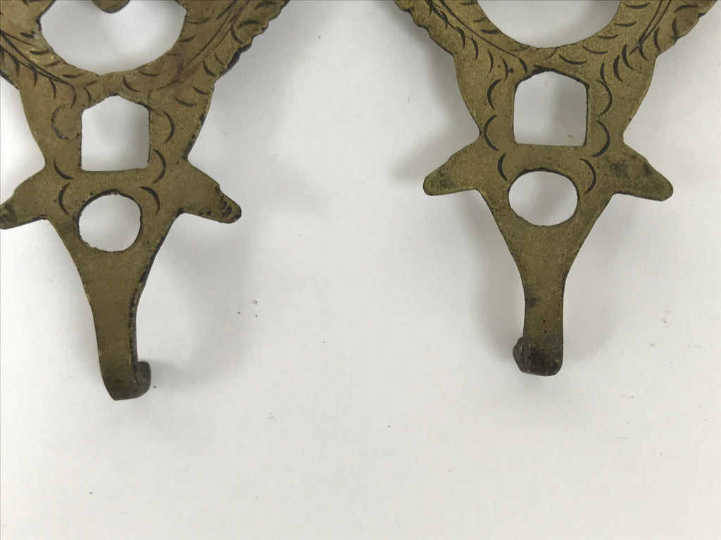 Japanese Brass Metal Buddhist Rinto Lantern Hanger Hooks Vtg 2pc Hardware JK900