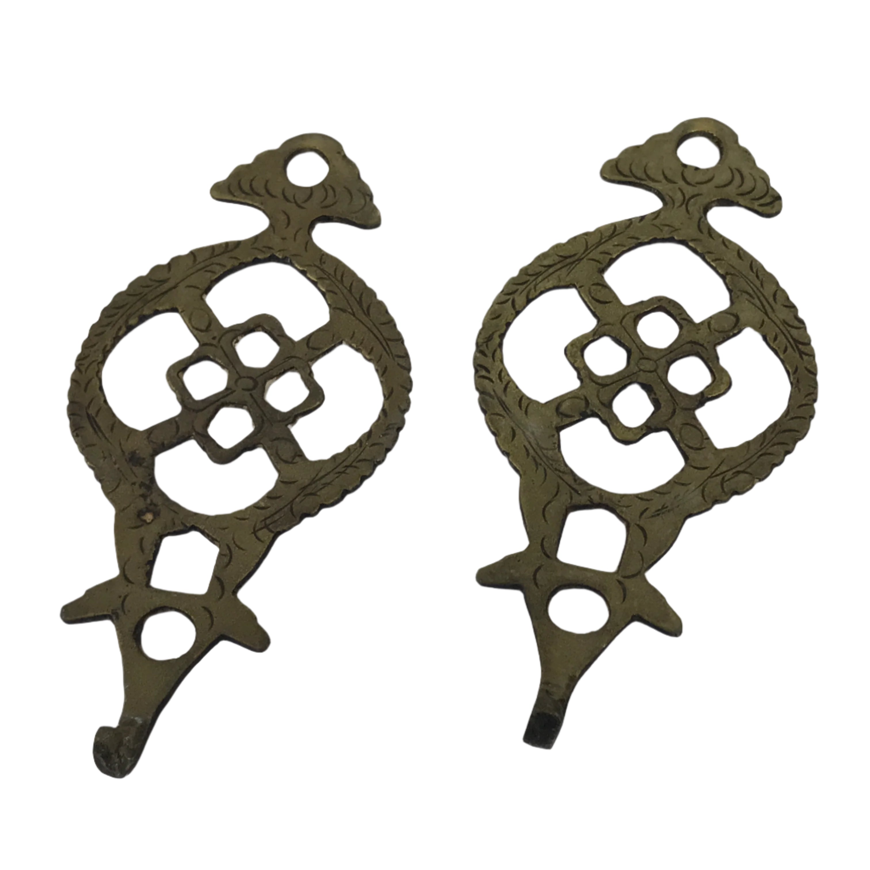 Japanese Brass Metal Buddhist Rinto Lantern Hanger Hooks Vtg 2pc Hardware JK900