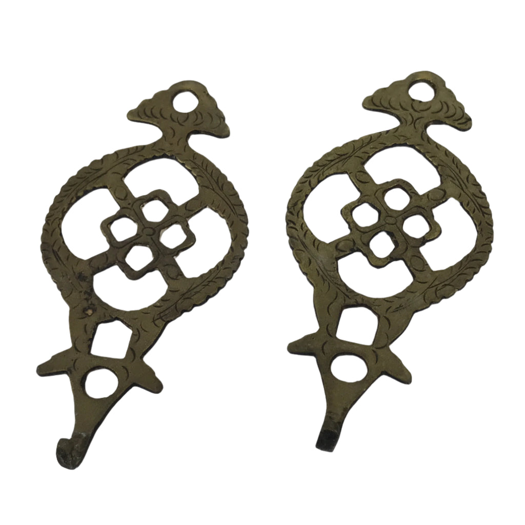 Japanese Brass Metal Buddhist Rinto Lantern Hanger Hooks Vtg 2pc Hardware JK900