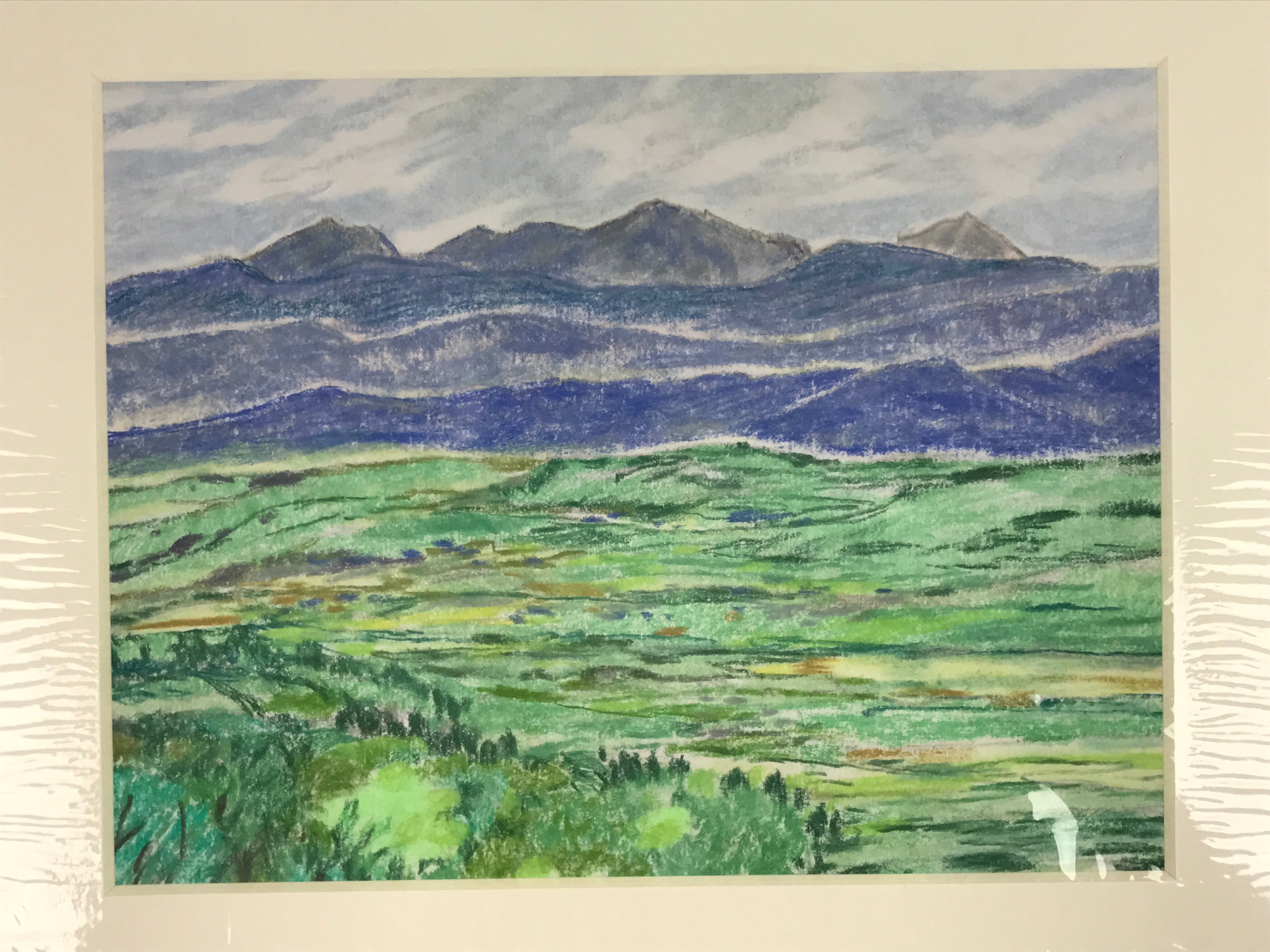 Japanese Bright Mountain Landscape Pastel Drawing Original Art Unsigned FL315