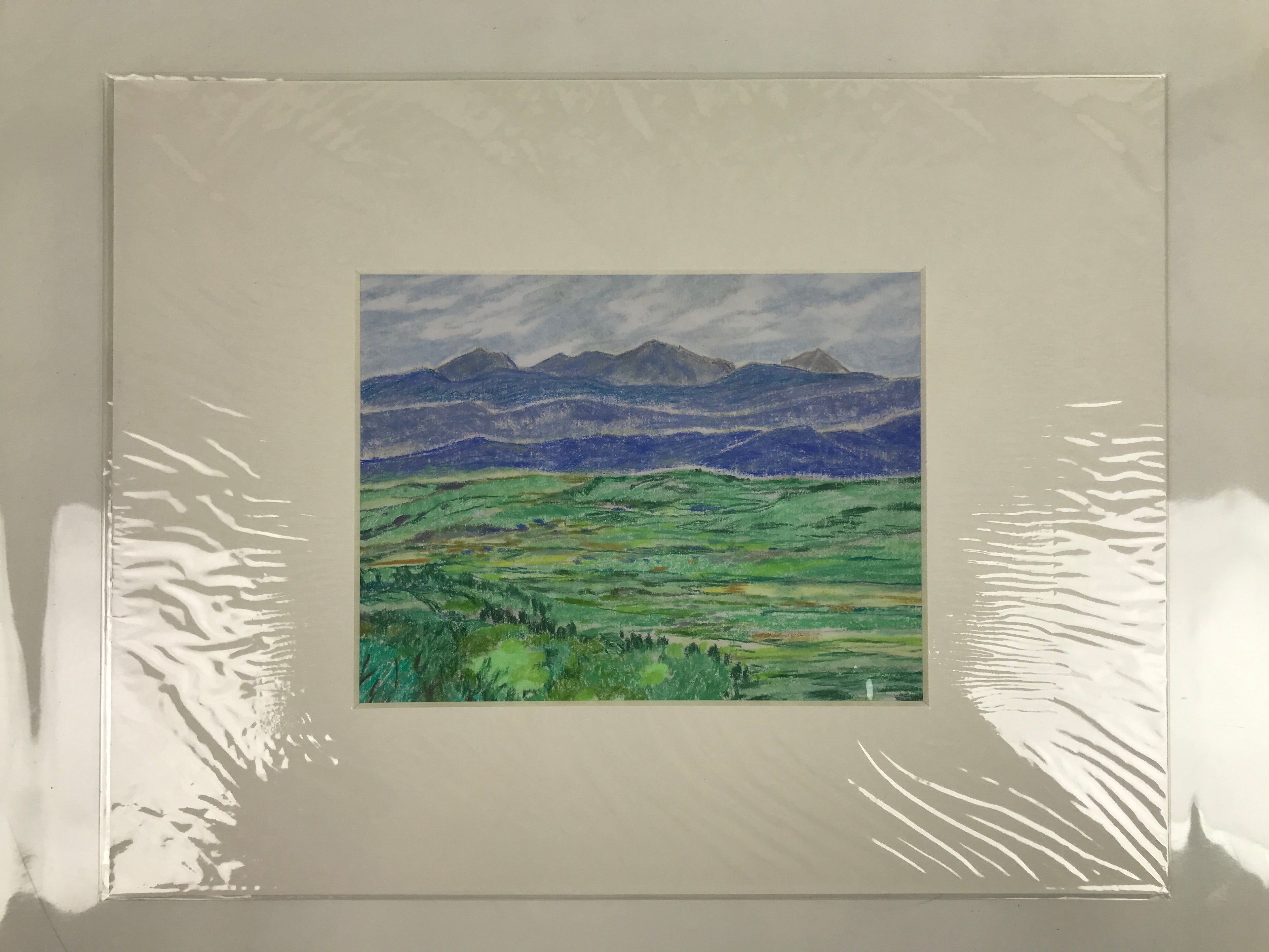 Japanese Bright Mountain Landscape Pastel Drawing Original Art Unsigned FL315