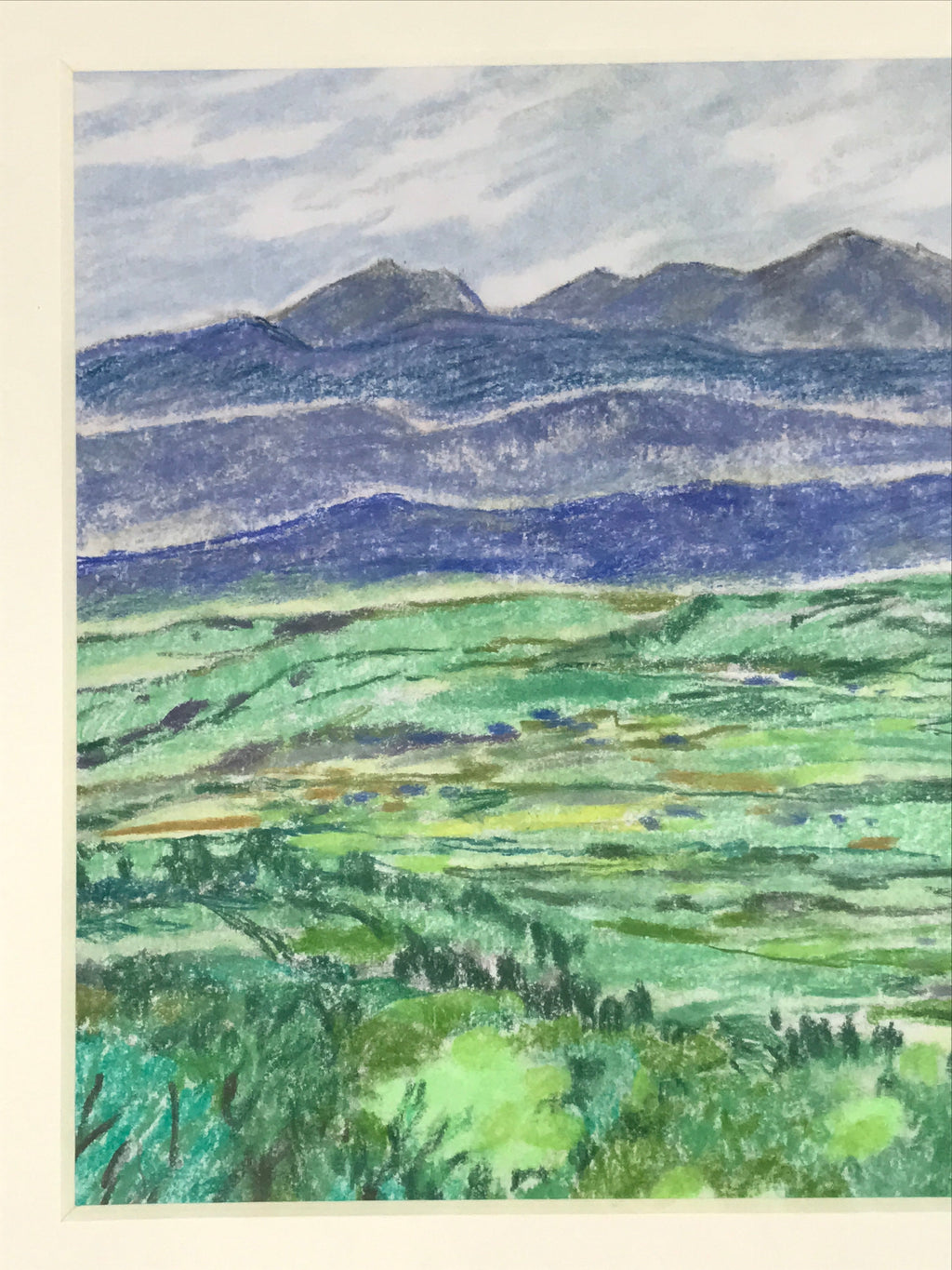 Japanese Bright Mountain Landscape Pastel Drawing Original Art Unsigned FL315