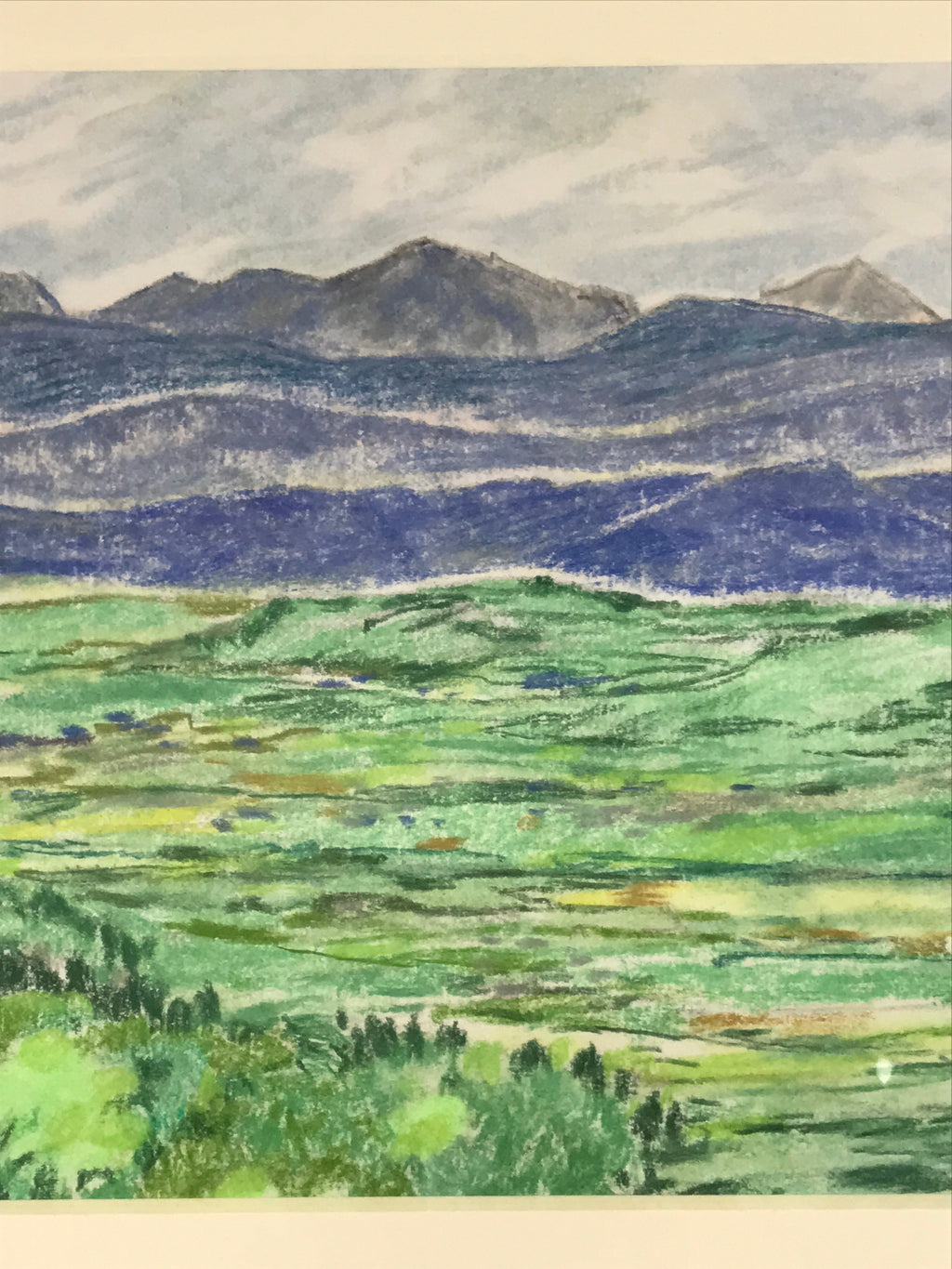 Japanese Bright Mountain Landscape Pastel Drawing Original Art Unsigned FL315