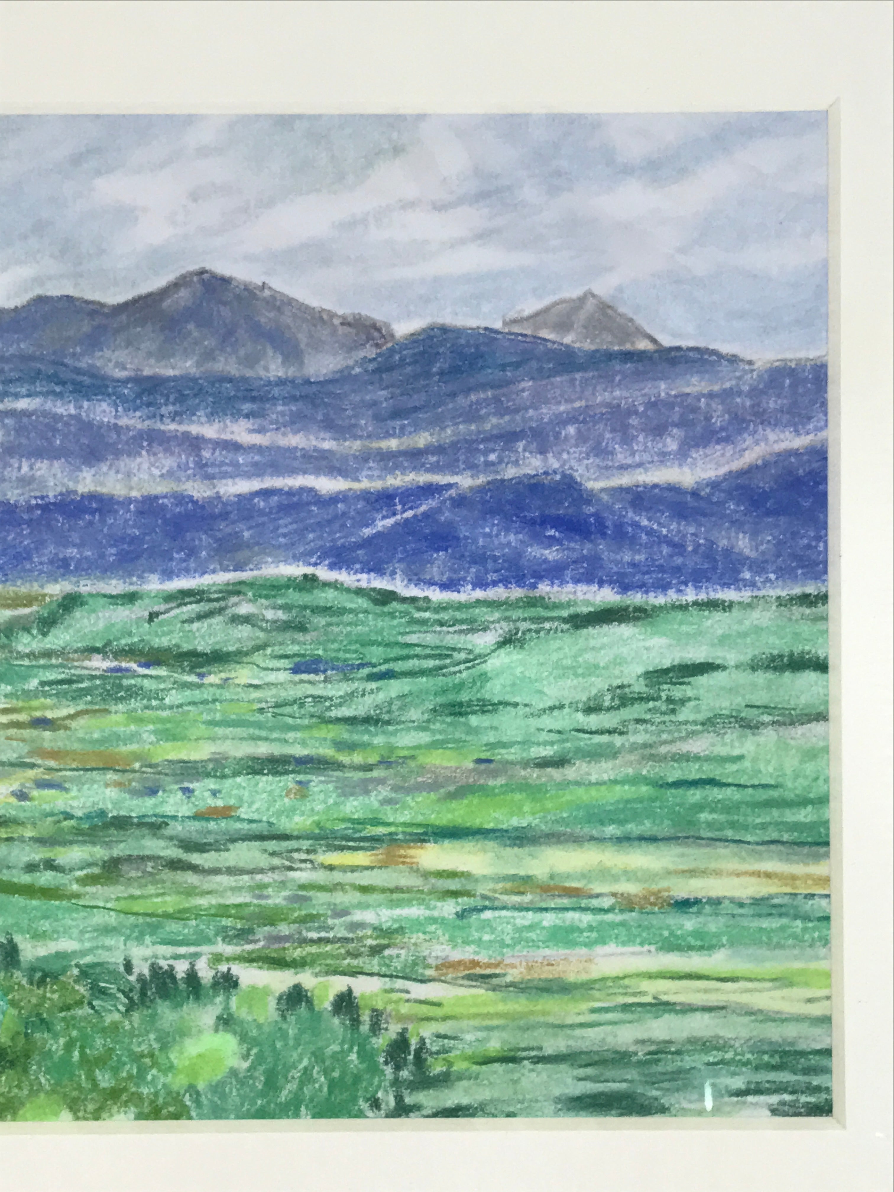 Japanese Bright Mountain Landscape Pastel Drawing Original Art Unsigned FL315