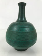 Japanese Bronze Metal Flower Vase Kabin Round Ikebana Arrangement Green FK165