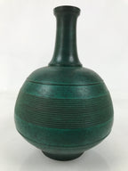 Japanese Bronze Metal Flower Vase Kabin Round Ikebana Arrangement Green FK165