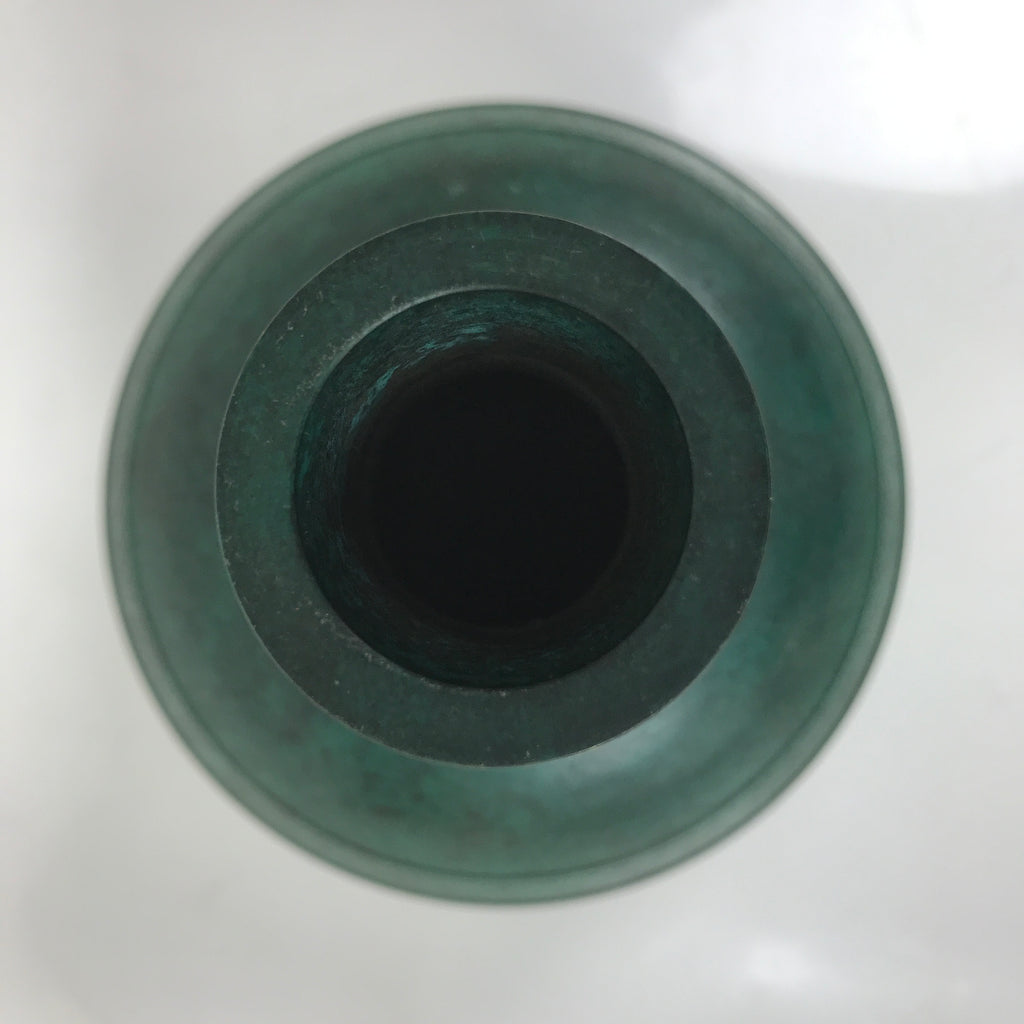 Japanese Bronze Metal Flower Vase Kabin Round Ikebana Arrangement Green FK165