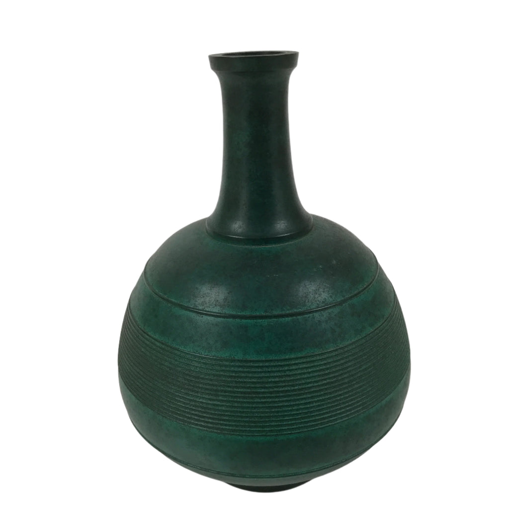 Japanese Bronze Metal Flower Vase Kabin Round Ikebana Arrangement Green FK165