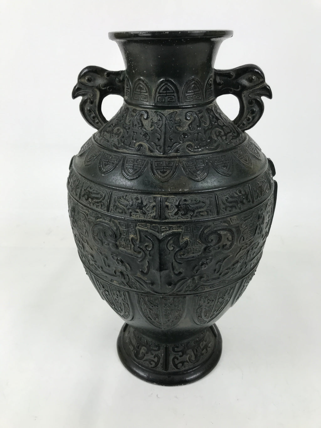 Japanese Bronze Metal Flower Vase Kabin Round Ikebana Arrangement Green FK202