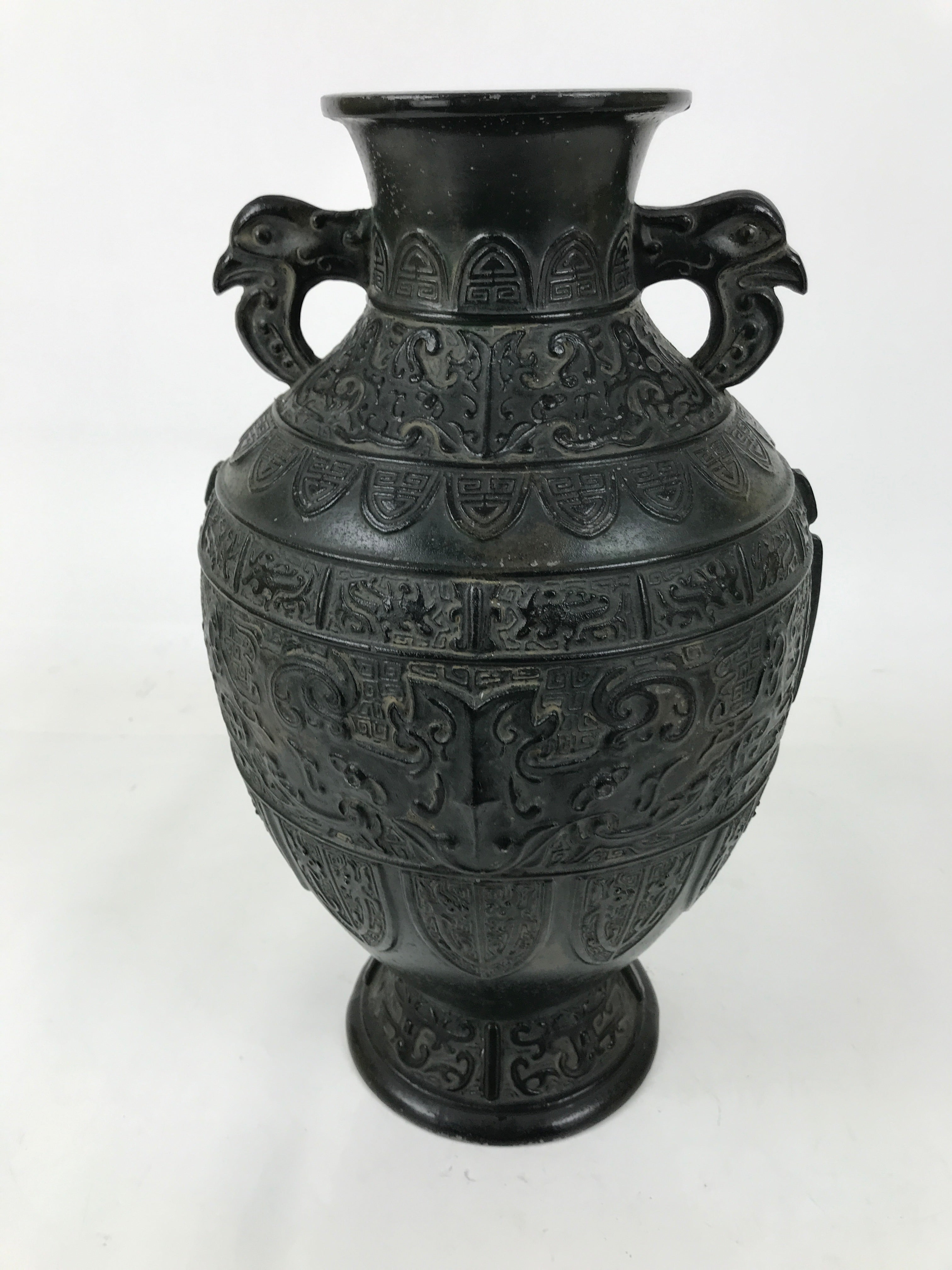 Japanese Bronze Metal Flower Vase Kabin Round Ikebana Arrangement Green FK202