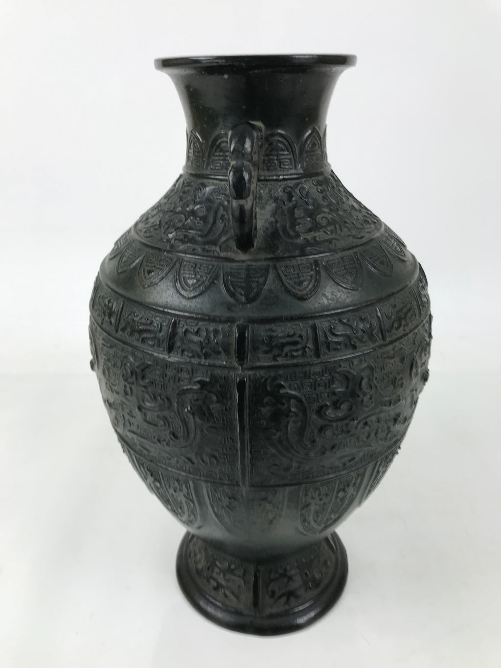 Japanese Bronze Metal Flower Vase Kabin Round Ikebana Arrangement Green FK202