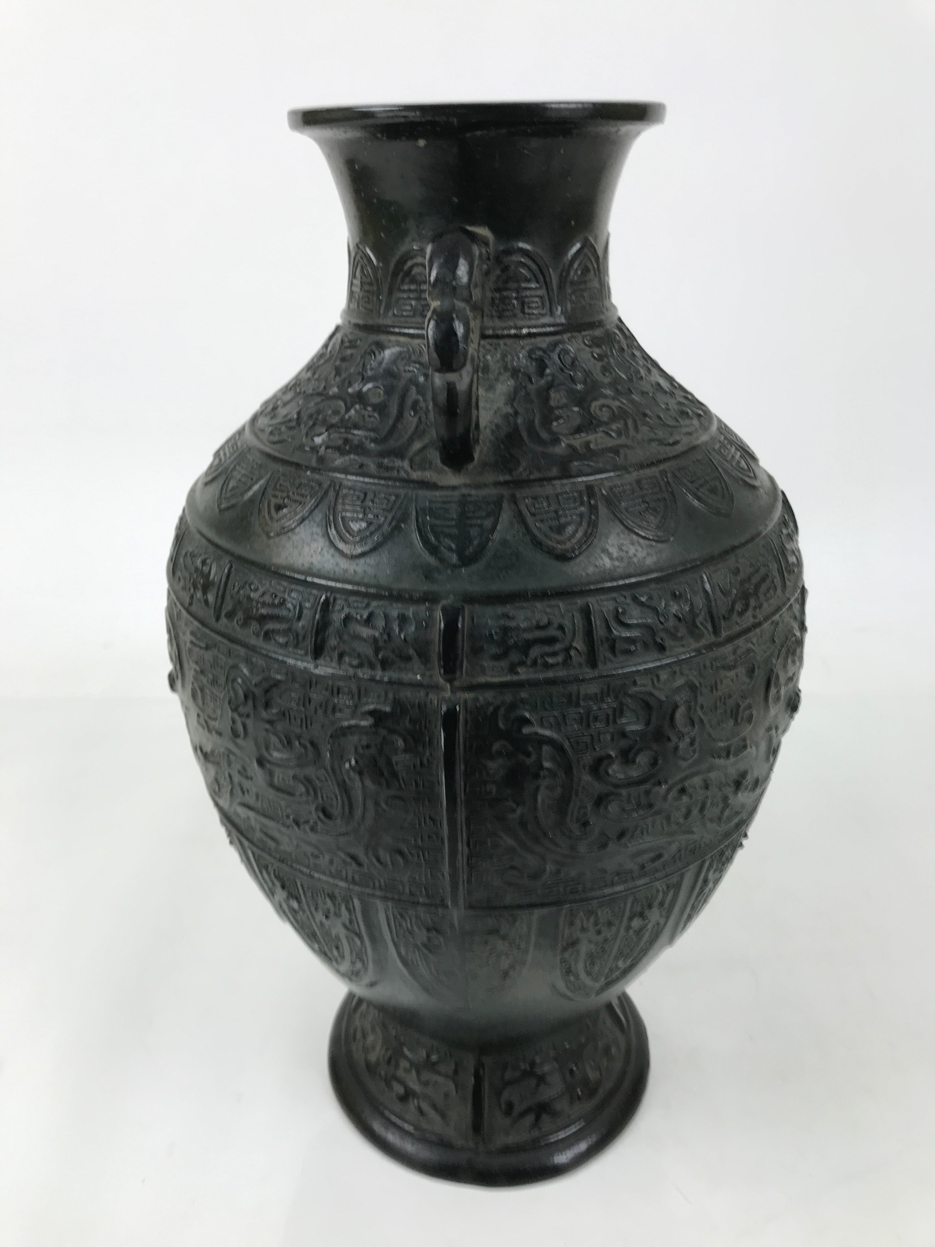 Japanese Bronze Metal Flower Vase Kabin Round Ikebana Arrangement Green FK202