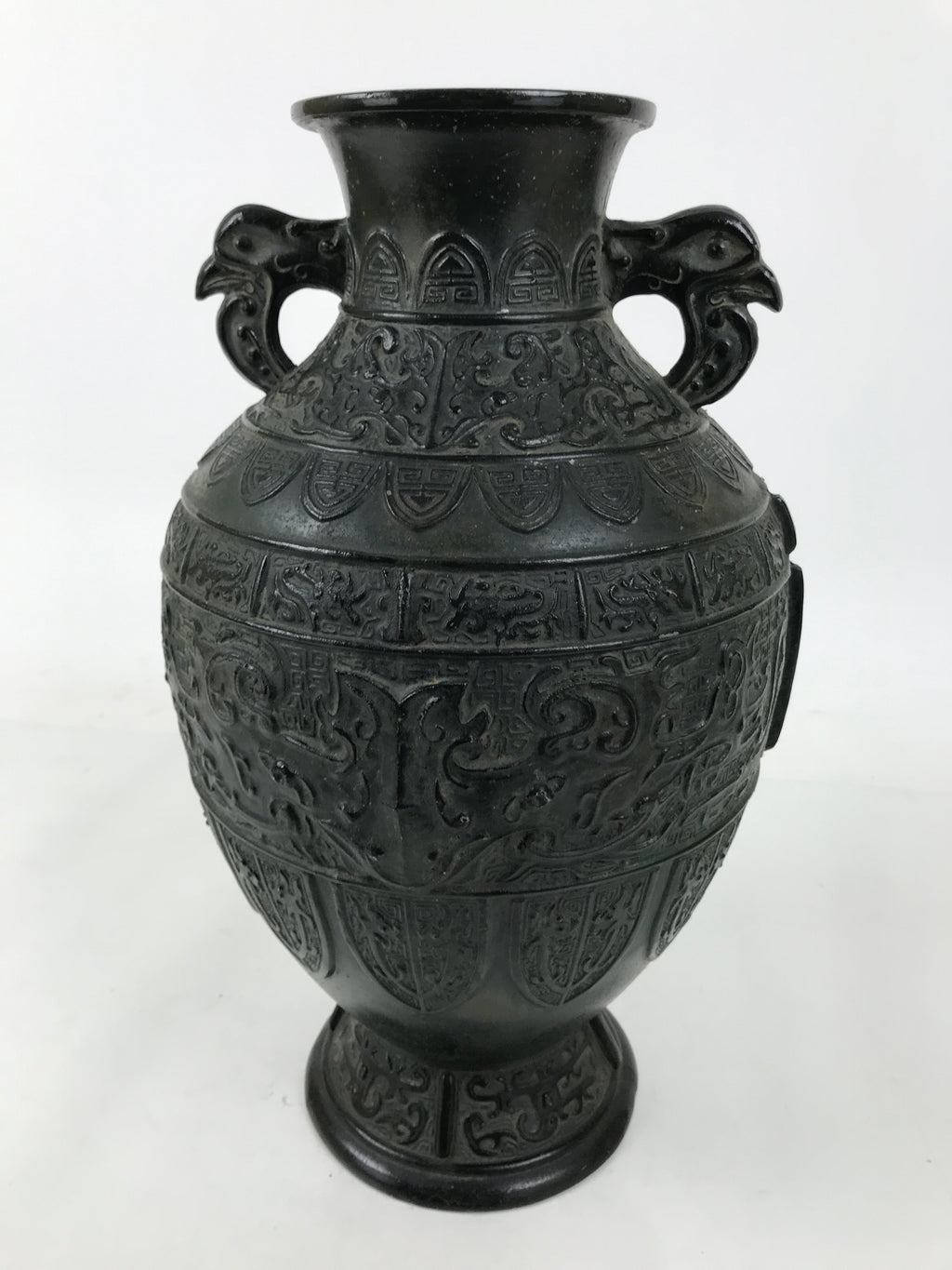 Japanese Bronze Metal Flower Vase Kabin Round Ikebana Arrangement Green FK202