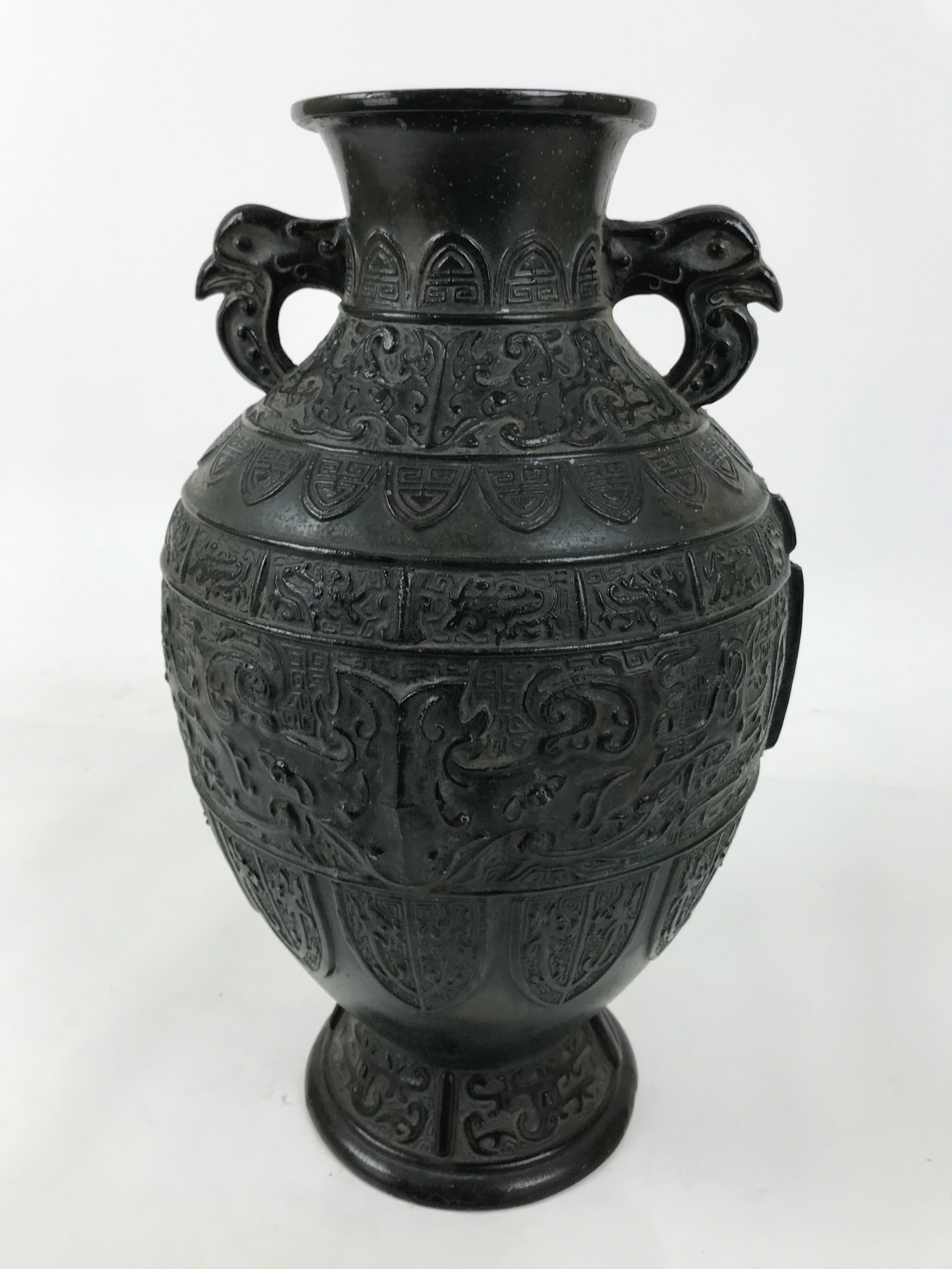 Japanese Bronze Metal Flower Vase Kabin Round Ikebana Arrangement Green FK202