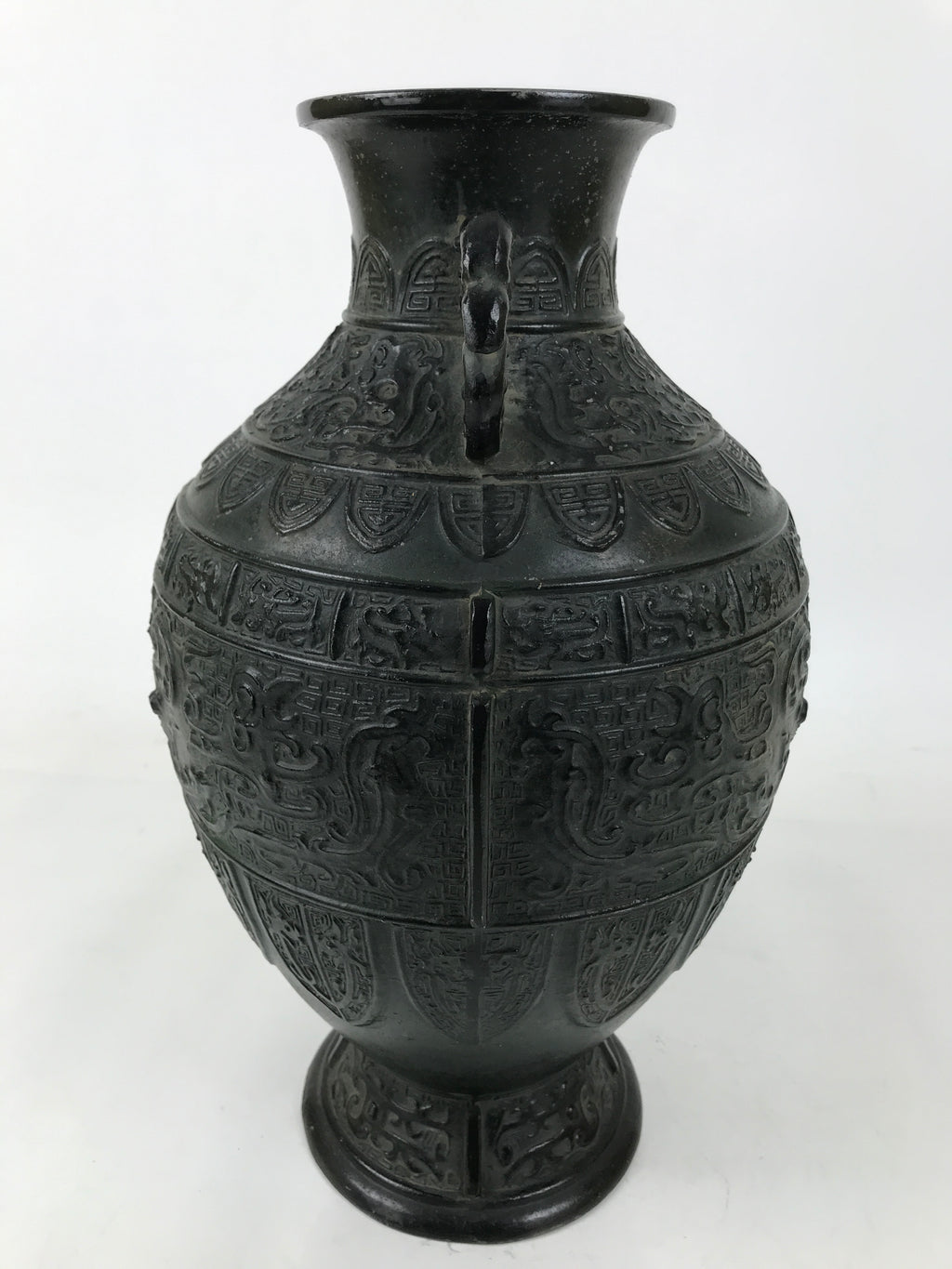 Japanese Bronze Metal Flower Vase Kabin Round Ikebana Arrangement Green FK202
