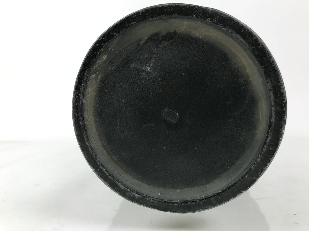 Japanese Bronze Metal Flower Vase Kabin Round Ikebana Arrangement Green FK202
