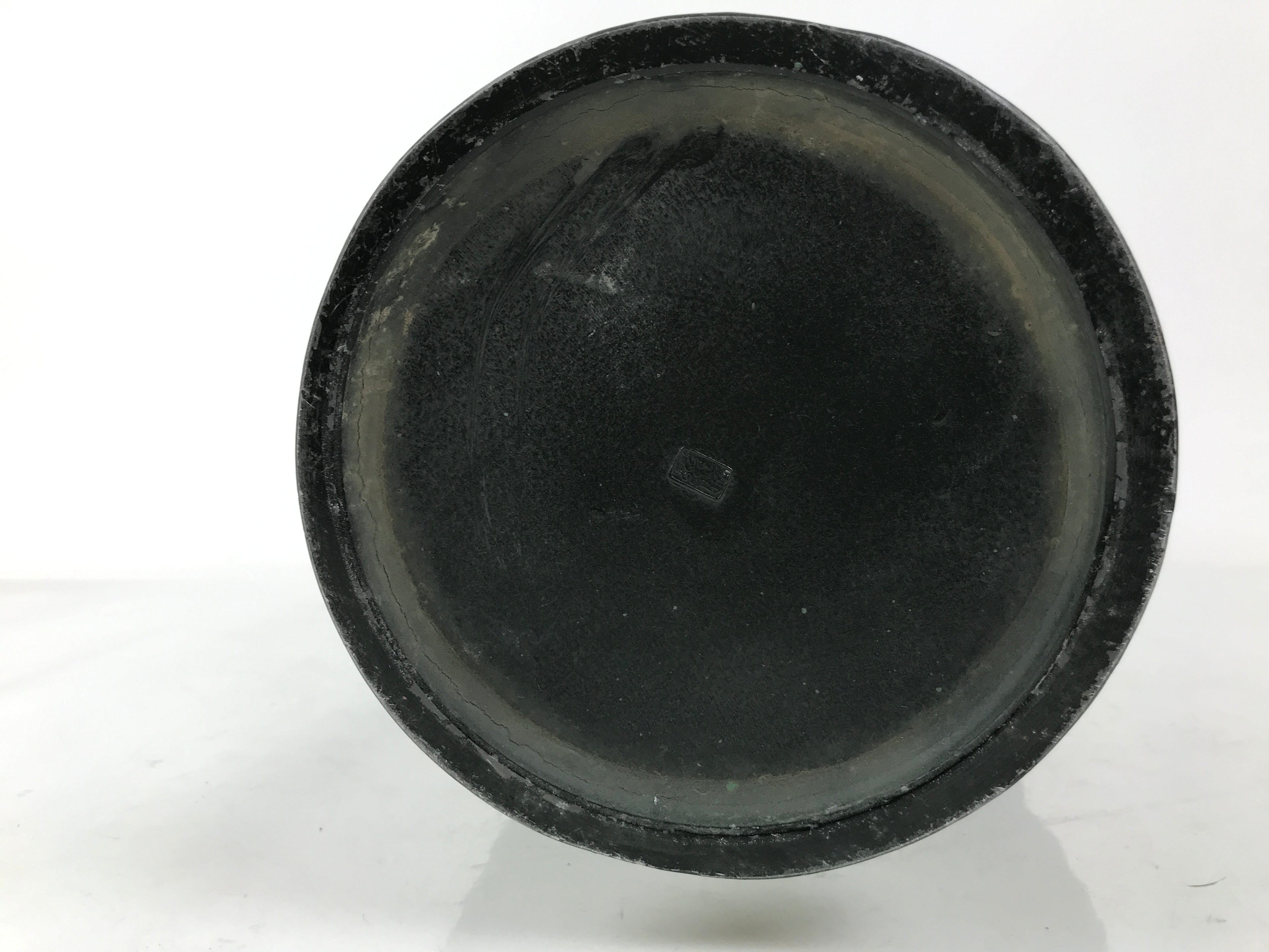 Japanese Bronze Metal Flower Vase Kabin Round Ikebana Arrangement Green FK202