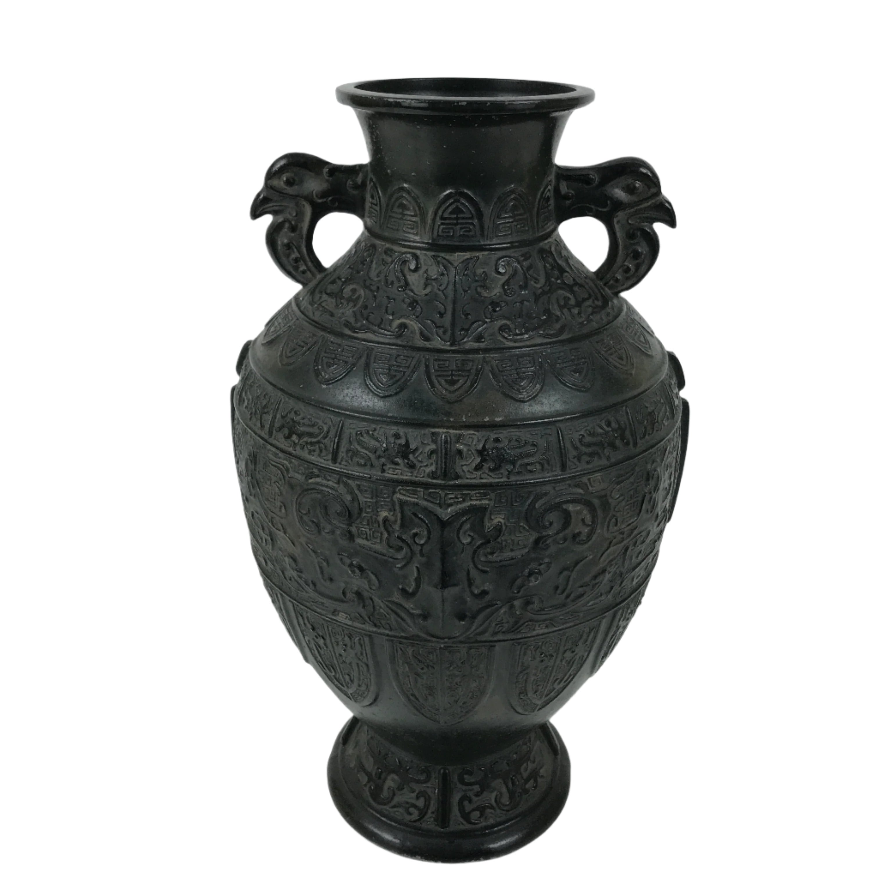 Japanese Bronze Metal Flower Vase Kabin Round Ikebana Arrangement Green FK202