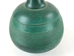 Japanese Bronze Metal Flower Vase Kabin Vtg Round Ikebana Arrangement Green FK81