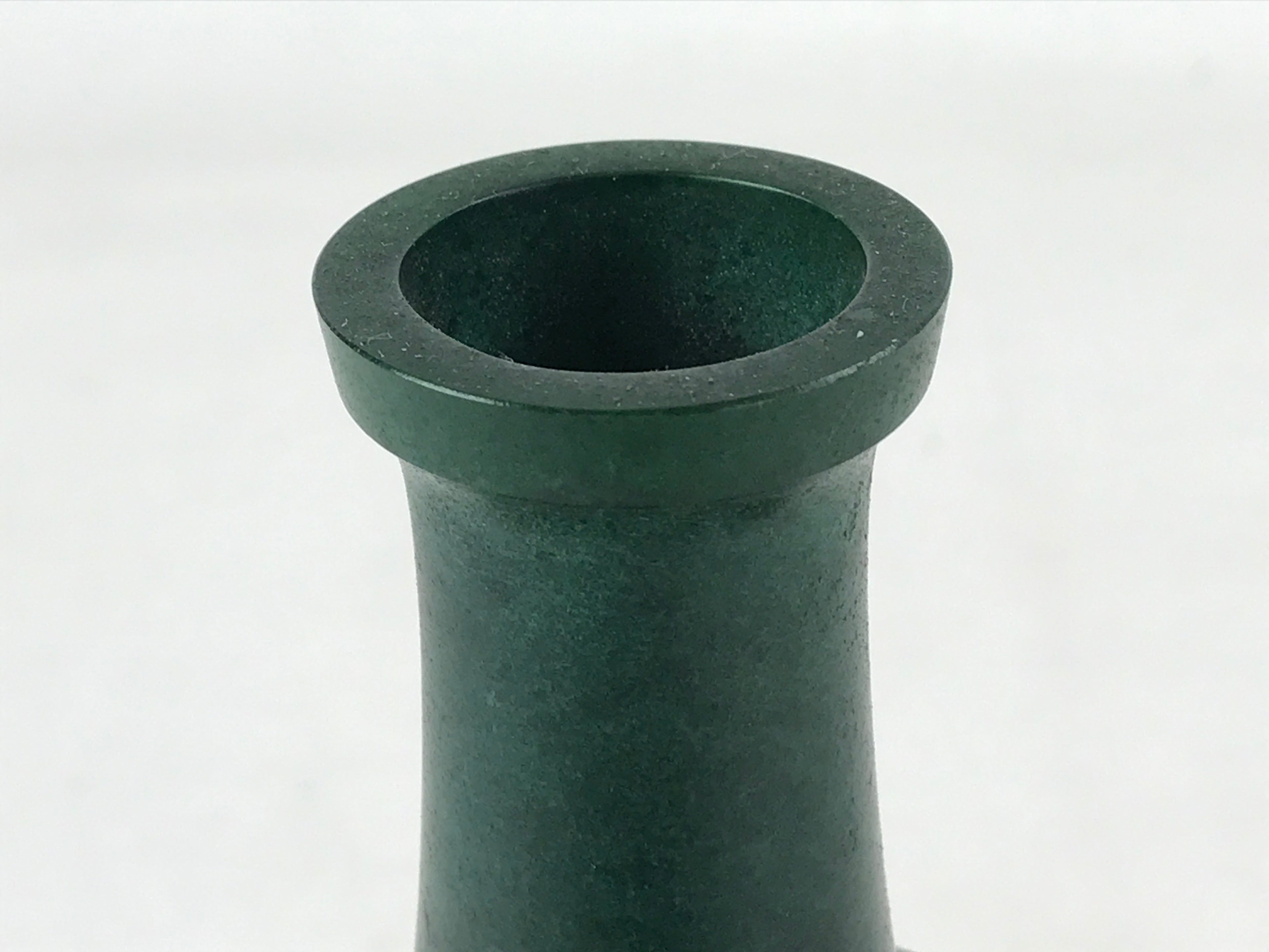 Japanese Bronze Metal Flower Vase Kabin Vtg Round Ikebana Arrangement Green FK81