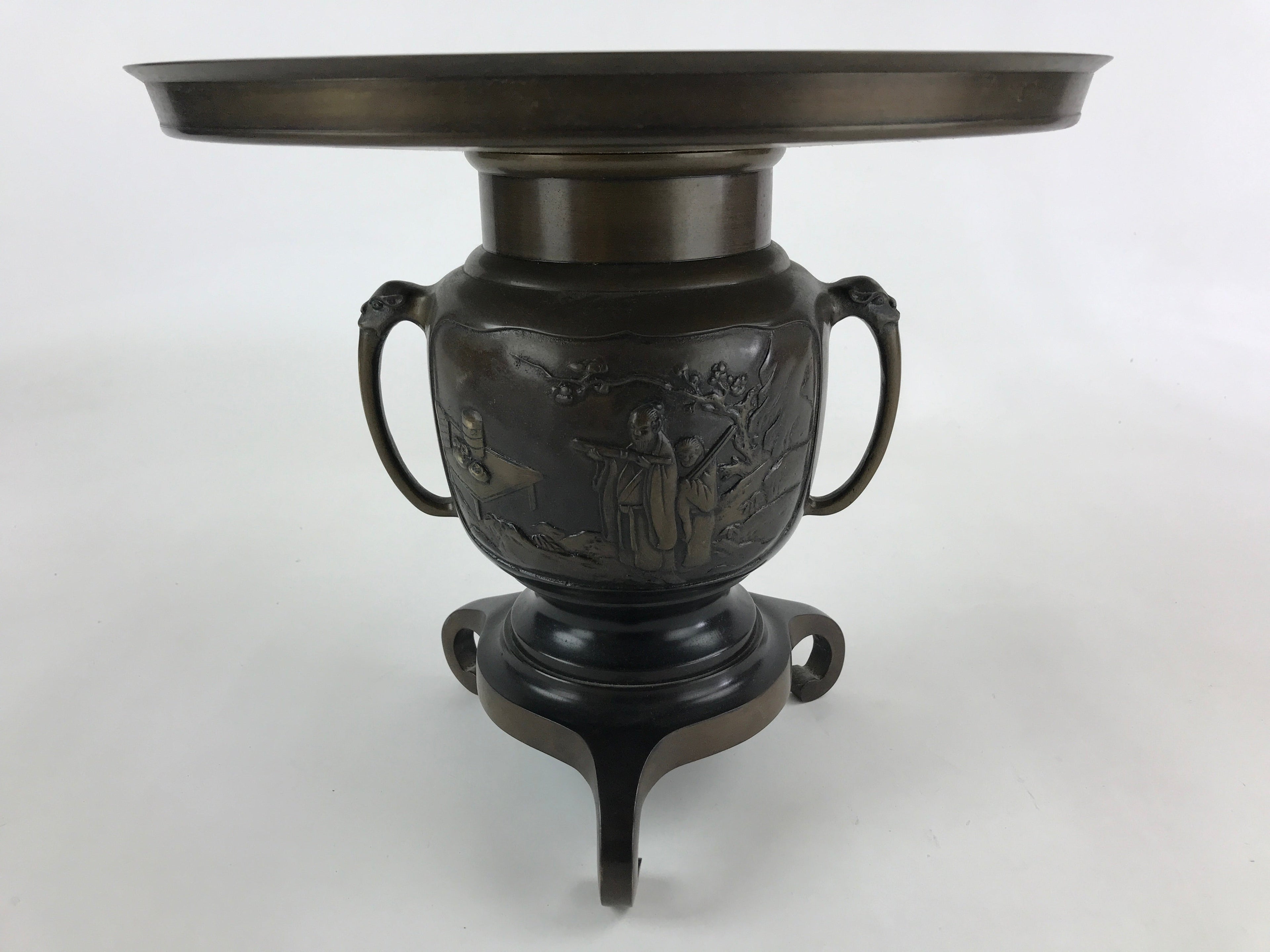 Japanese Bronze Usubata Flower Vase Vtg Ikebana Arrangement 2pc Kabin UB55
