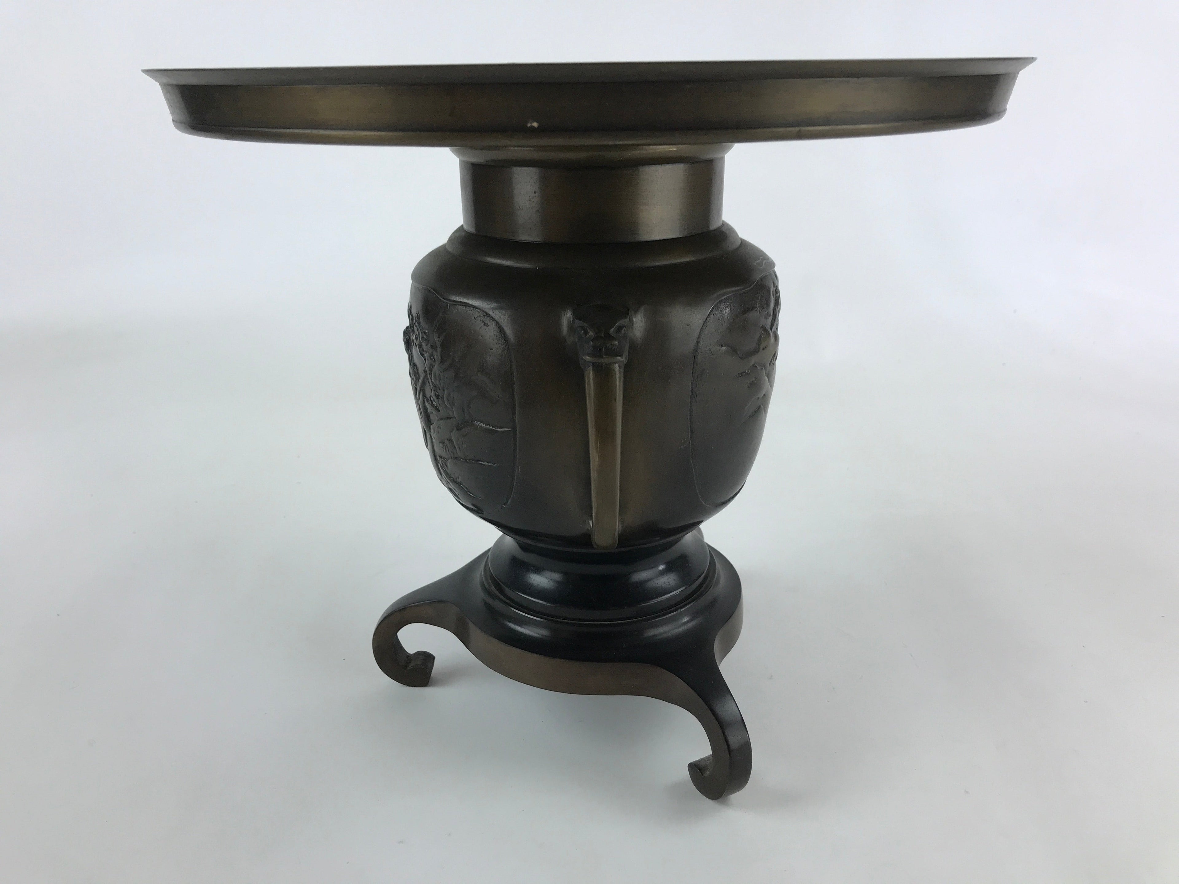 Japanese Bronze Usubata Flower Vase Vtg Ikebana Arrangement 2pc Kabin UB55