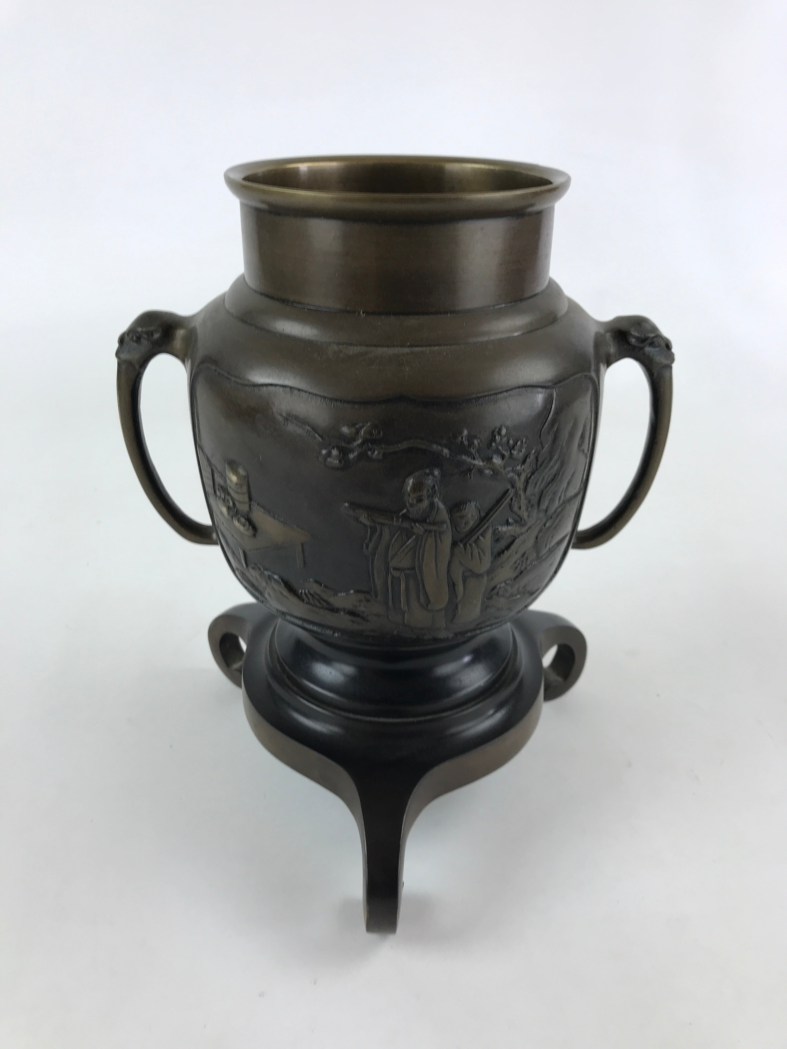 Japanese Bronze Usubata Flower Vase Vtg Ikebana Arrangement 2pc Kabin UB55
