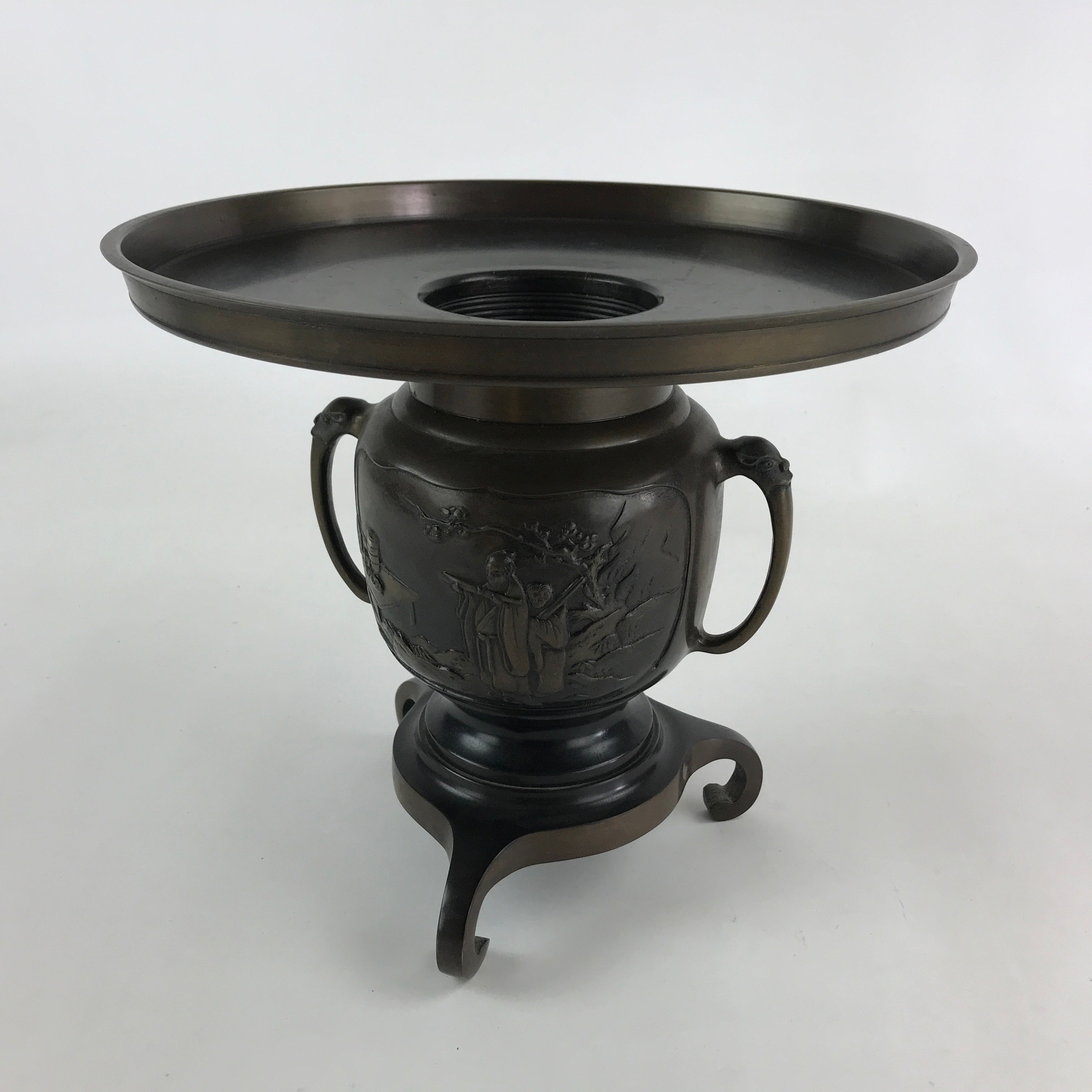 Japanese Bronze Usubata Flower Vase Vtg Ikebana Arrangement 2pc Kabin UB55