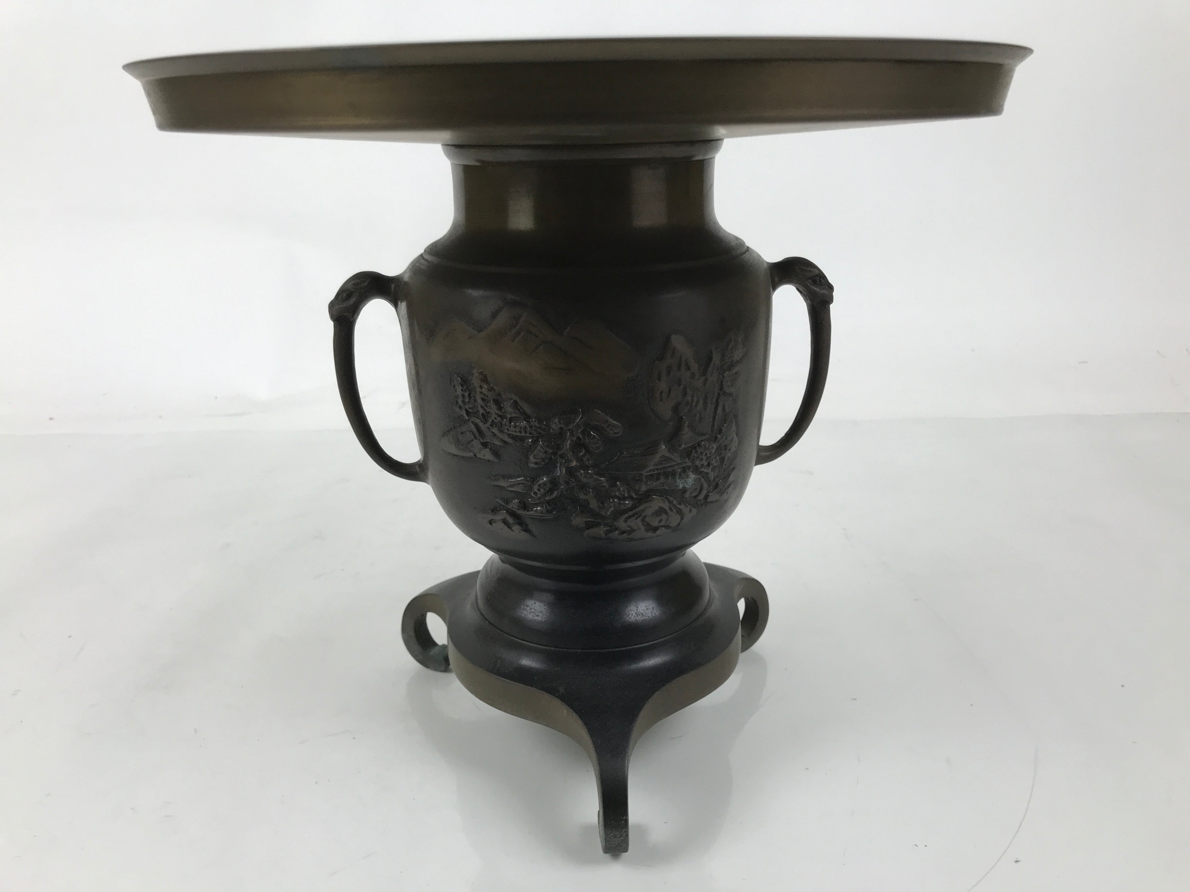 Japanese Bronze Usubata Flower Vase Vtg Ikebana Arrangement 2pc Kabin UB59