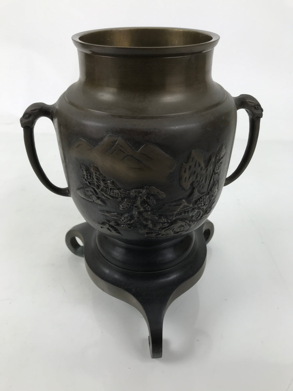 Japanese Bronze Usubata Flower Vase Vtg Ikebana Arrangement 2pc Kabin UB59