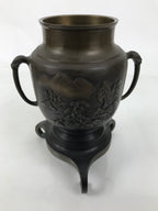 Japanese Bronze Usubata Flower Vase Vtg Ikebana Arrangement 2pc Kabin UB59